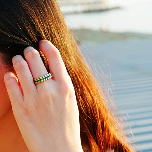 Muses Art Design Fidget Rings, Anxiety Rings, Spinner Rings, Band Rings with Birthstone, Stainless Steel, Women and Men, Meditation Rings, Thumb Rings, Stress Relieving and Anxiety Reducing - color: May - Emerald