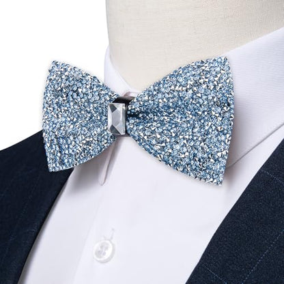 DiBanGu Mens Rhinestone Bow Tie with Ring and Lapel Pin Set | Adjustable Strap,Pre-tied Style,3PCS,Sequin Diamond Bowties，Solid/Mix Color,Shiny Accessory,for Party Prom Banquet Wedding - color: Dusty Blue
