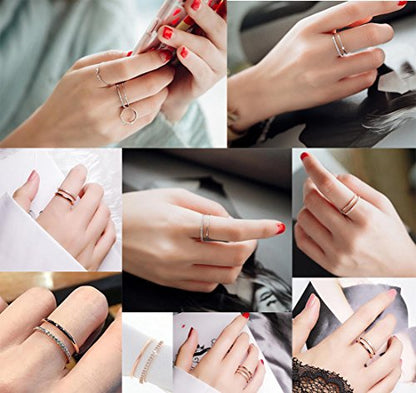Women's Stainless Steel Cubic Zirconia Ring Knuckle Midi Stacking Double Lines Eternity Bands - color: Gold
