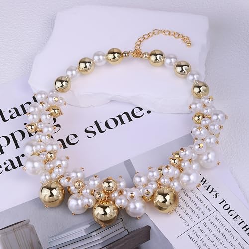 2 PCs Gold Plated Necklace Set for Women - Non Tarnish Jewelry Gift with Fashion Design - style: Pearl 2