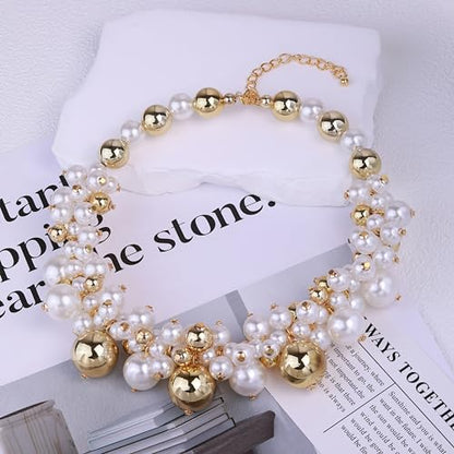 2 PCs Gold Plated Necklace Set for Women - Non Tarnish Jewelry Gift with Fashion Design - style: Pearl 2