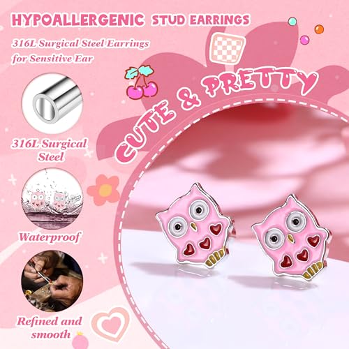 10Pairs Hypoallergenic Screw Back Earrings for Women Girls Stainless Steel | CZ Heart Butterfly Ball Stud Earrings Multicolored Cat Rainbow Screwback Stud Earrings Set Over 3 Years Old - style: animal earrings