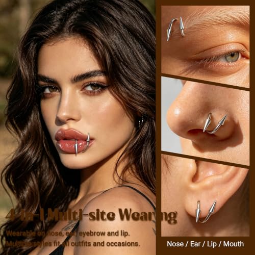 Spike Nose Rings Spiral Lip Rings Stainless Steel Black Long Spike Earrings | Cartilage Helix Piercing Punk Spike Lower Labret Studs Piercing Jewelry - color: Bar Length:8mm