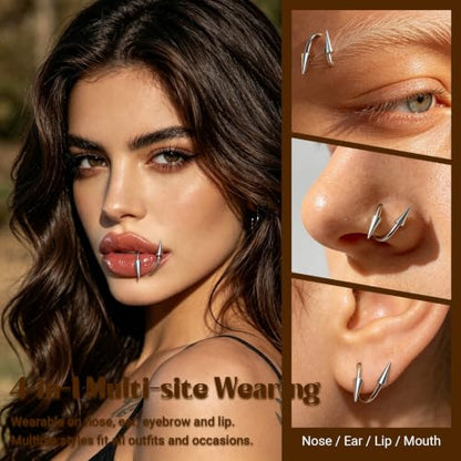 Spike Nose Rings Spiral Lip Rings Stainless Steel Black Long Spike Earrings | Cartilage Helix Piercing Punk Spike Lower Labret Studs Piercing Jewelry - color: Bar Length:8mm