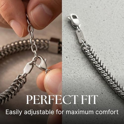 Galis Chain Bracelets For Men - Premium Stainless Steel, Silver, Gold Plated Non Tarnish - Mens Jewelry, Fathers Day Gift - color: Silver (Black Engraving), size: 7 Inches