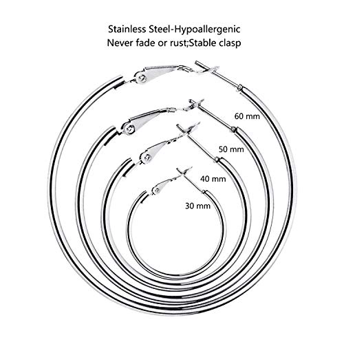 5/12 Pairs Gold Silver Plated Hoop Earrings for Women, Hypoallergenic Stainless Steel Hoops Earrings Set, Lightweight Large Small Hoops Women Earrings Loop Earrings Set - color: 5 Pairs Silver Plated Hoop Earrings