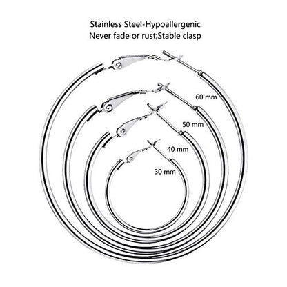 5/12 Pairs Gold Silver Plated Hoop Earrings for Women, Hypoallergenic Stainless Steel Hoops Earrings Set, Lightweight Large Small Hoops Women Earrings Loop Earrings Set - color: 5 Pairs Silver Plated Hoop Earrings
