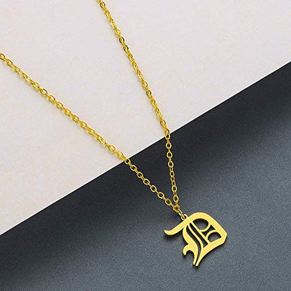 Women's Old English Initial Necklace 18K Gold Plated Stainless Steel Letter Pendant Gift - style: D
