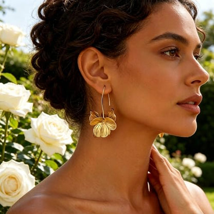 Gold Silver Flower Hoop Earrings for Women 14K Gold Plated Large Layered Flower Dangle Drop Earrings Wedding Party Holiday Birthday Gifts Lightweight Trendy Bohemian Jewelry Gift for Her - color: Golden-2