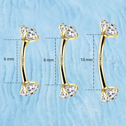 3 Pcs 14k Gold Filled Eyebrow Rings, 16G Rook Piercing Jewelry, Surgical Steel Vertical Lip Labret Belly Tongue Ring Daith Earring Curved Barbells 6mm/8mm/10mm - color: gold 10mm