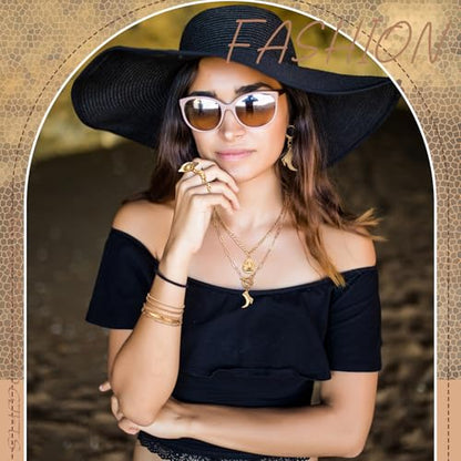 Ecally Bohemian Western Jewelry Turquoise Set Women Country Pendant Long Choker Layered Bracelets Earrings Ring for Women - color: Gold, style: Western