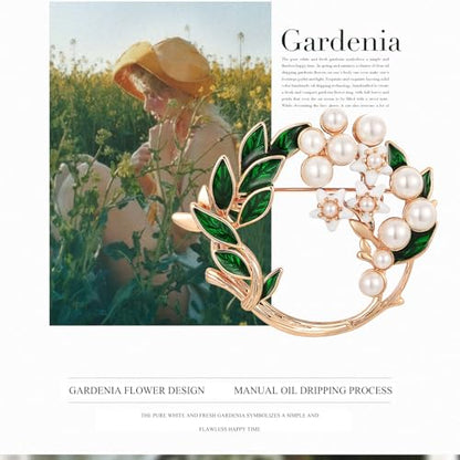 SHE'S FREE STYLE JUST FOR YOU Handmade Gardenia Brooches and Pins For Women, Enamel Flower Brooch Green Leaves Pins Hand Dripping Oil Jewelry Brooch Pins Fashion Garland Safety Pins - color: Green