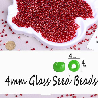 Legefo 4mm Glass Seed Beads Bulk, Deep Red with Silver 6/0 Small Mini Pony Seed Beads, Tiny Round Craft Bead for Bracelet Necklace Wrist Jewelry Making Beading Weaving DIY Crafts Supplies, 1000pcs - color: Deep Red with Silver