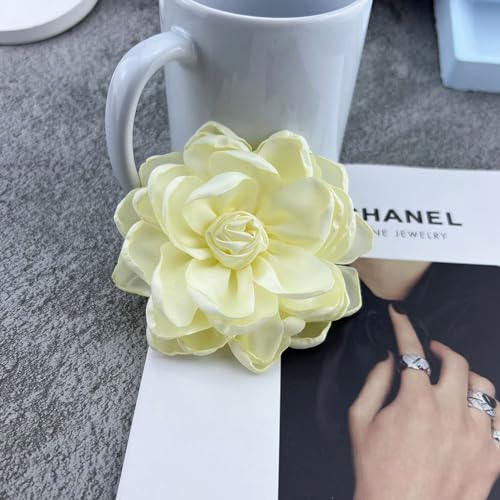 Dainty Fabric Rose Flower Large Brooch Lapel Pins Flower Brooches Pin Classic for Wedding Party Dance Banquet for Women Dress Suit Clothes Accessories Jewelry 100mm - color: Beige