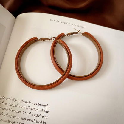 Hoop Earrings for Women Leather Hoop Earrings-Medium/Large Hoops-Lightweight hoop - color: Brown