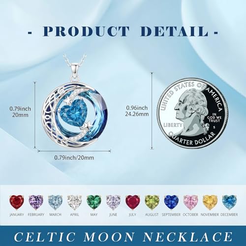 Birthstone Necklace for Women Crystal Moon and Star Pendant White Gold Celtic Moon Jewelry Birthday Graduation Gifts for Wife Her - style: Moon-12