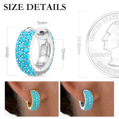 Gokeey Cubic Zirconia Hoop Earrings for Women, Sterling Silver Plated Small Huggie Hoops CZ Pave Chunky Thick Earrings Non Tarnish Hypoallergenic Lightweight Jewelry April Birthstone Gifts - color: Turquoise-Silver