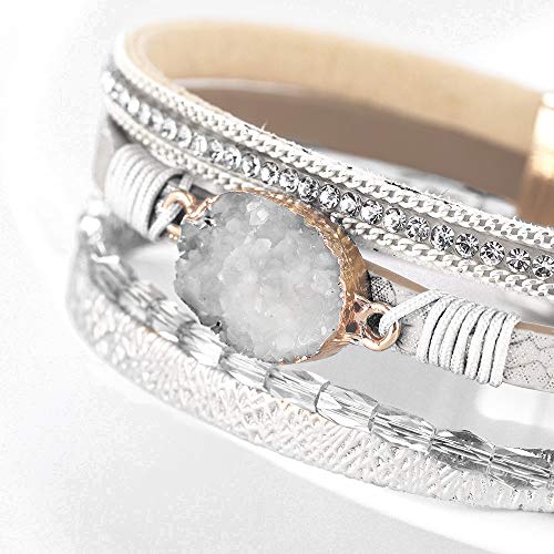 Fesciory Leather Wrap Bracelet for Women, Boho Western Layered Cuff Jewelry | Stackable Bracelets, Easy-On Clasp, Daily Wear, Pairs with Boho Western Outfits, Gift for Women - color: White2