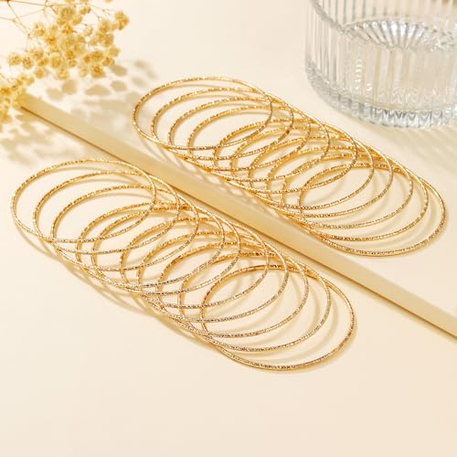 Gold Bangles for Women, 12 Pcs Boho Stackable Bracelets Multi Layer Textured Chunky Bracelets Jewelry Set for Women - color: Style C- 20 pcs gold