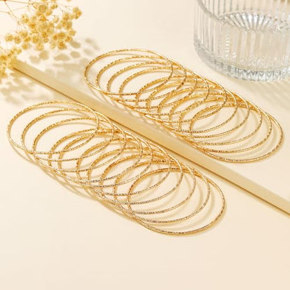 Gold Bangles for Women, 12 Pcs Boho Stackable Bracelets Multi Layer Textured Chunky Bracelets Jewelry Set for Women - color: Style C- 20 pcs gold