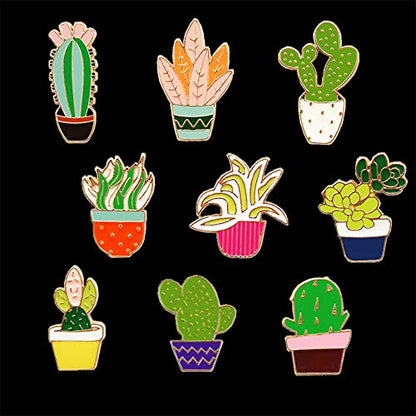 Cute Enamel Lapel Pins Set Cartoon Animal Plant Floral Fruits Foods Brooches Pin Badges for Clothing Bags Backpacks Jackets Hat DIY - color: Flower plants set of 9