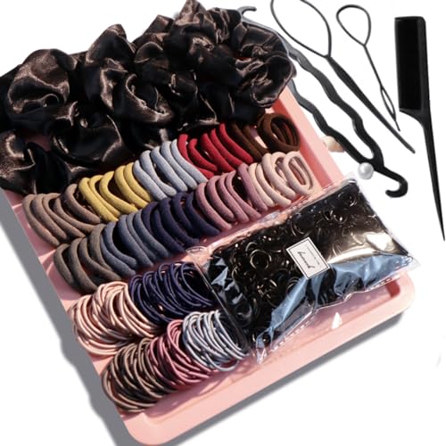 YANRONG 1159PCS Hair Accessories for Woman Set Seamless Ponytail Holders Variety Hair Scrunchies Hair Bands Scrunchy Hair Ties For Thick and Curly (1159PCS (base color)) - color: Base color