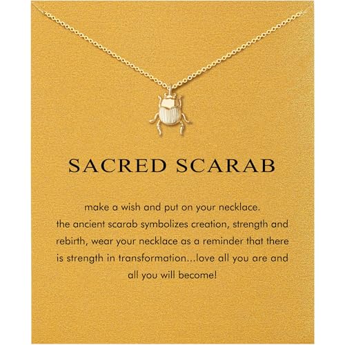 Baydurcan Dainty Gold Necklace for Women Ankh Mom Jesus Sun Star Necklace | 14K Gold Plated Pendant Necklaces Gifts for Friends Sister Mother, Birthday, Christmas, Graduation, Inspirational Gifts - style: Scarab