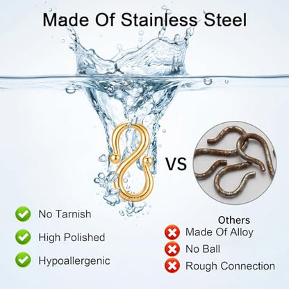 20PCS Stainless Steel Necklace and Bracelet Clasp Kit Gold Plating Clasps and Closures Connectors for Jewelry Making, No Tarnish DIY Crafts(0.5“ & 0.4”)