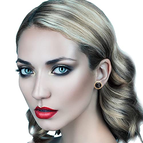 Yoursfs Clip on Earrings for Women Round Faux Pearl Earrings Clipon 18K Gold Plated Non Pierced Earring Jewelry - color: Yellow GP Black Pearl Clips on