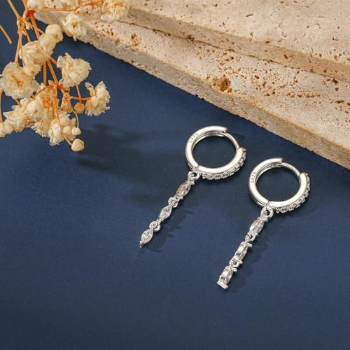 Lunvky 14K Gold Plated Dangle Earrings for Women Dainty Silver Drop Earring Trendy Long Dangling Wedding Bridesmaid Hoop Diamond Crystal Cute Earring Prom Jewelry Birthday Gifts - color: B-1 pair hoop silver