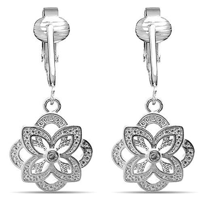 Silver Clip On Earrings For Women, They Look Pierced, Don't Pinch & Won't Fall Off, Hypoallergenic & Lightweight - color: Silver Double Flower