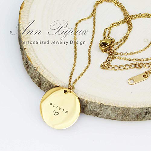 Personalized Engraved Name Necklace Minimalist Disc Jewelry Stainless Steel Dainty Pendant Birthday Mommy Gift