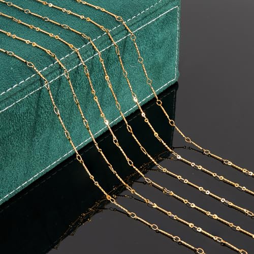 UMAOKANG 5 Meters Gold Plated Jewelry Making Chains on Spool Dainty Stainless Steel Stick Chain Bulk Thin Craft Chain Roll - color: Stick Gold
