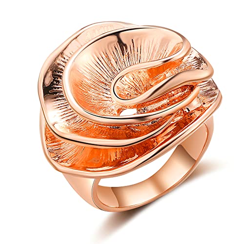 Mytys Cocktail Rings for Women Fashion 18K Gold Plated & Silver Flower Statement Ring Wedding Engagement Party Jewelry Gift - color: Rose Gold