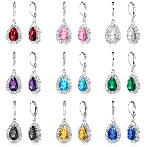 Dangle Earrings for Women Multicolor Crystal Drop Earrings Set Leverback Teardrop Earrings 925 Silver and 14K Gold Plated Hypoallergenic Fashion Cubic Zirconia Dangle Earrings Trendy Jewelry Gifts for Women - style: Teardrop Set-S 5
