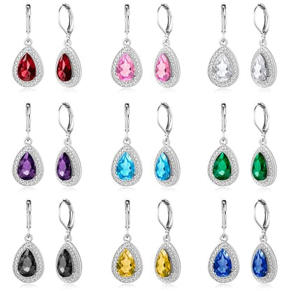 Dangle Earrings for Women Multicolor Crystal Drop Earrings Set Leverback Teardrop Earrings 925 Silver and 14K Gold Plated Hypoallergenic Fashion Cubic Zirconia Dangle Earrings Trendy Jewelry Gifts for Women - style: Teardrop Set-S 5