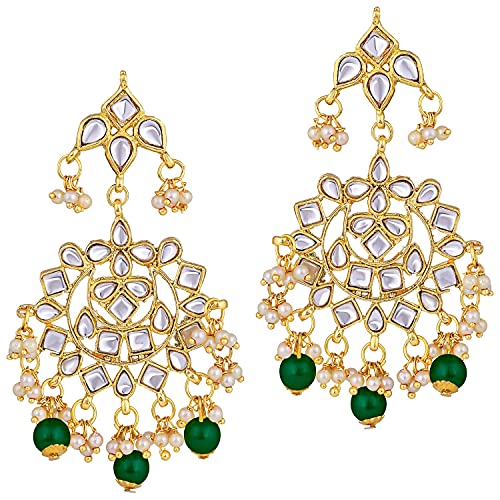 Aheli Elegant Indian Faux Kundan Studded Choker Necklace with Maang Tikka Set Ethnic Wedding Wear Bharatanatyam jewellery set Gift for Women - color: Green