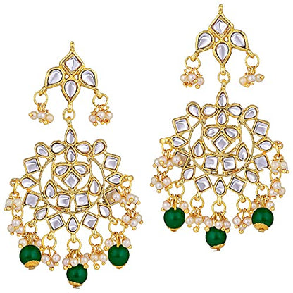 Aheli Elegant Indian Faux Kundan Studded Choker Necklace with Maang Tikka Set Ethnic Wedding Wear Bharatanatyam jewellery set Gift for Women - color: Green