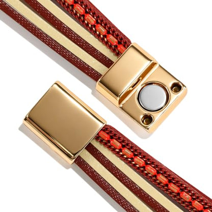Wrapped Bracelets for Women,Leather Boho Bracelets for Women - color: Stone-Red