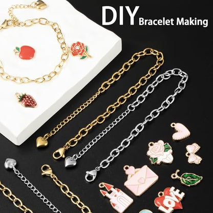 Wurosi 24PCS 6.3Inch Chain Bracelets Kit 18K Gold Plated Charm Bracelet Chains Stainelss Steel Charm Bracelets with Heart Lobster Clasp Extender Chain for Women Jewelry Bracelet Making - color: Bracelets 24 PCS Gold+Silver