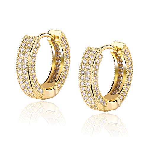 Iced Out Hoop Earrings Cubic Zirconia Huggie Cartilage Cuff Hypoallergenic 14K Gold Plated Luxury Fashion Round Circle Earrings For Men Women - color: 02 Gold