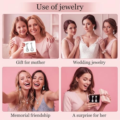 Silver Diamond Dangle Earrings for Women with Teardrop Crystal Rhinestone Drop Dangling Wedding Earring