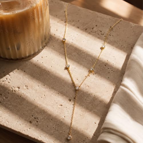 Lariat Gold Necklace for Women, Dainty Long Necklaces 14k Gold Plated Y-Shaped Layered Drop Necklaces for Women Trendy Simple Gold Jewelry for Prom Vacation Gifts - color: Station Y Necklace-Gold