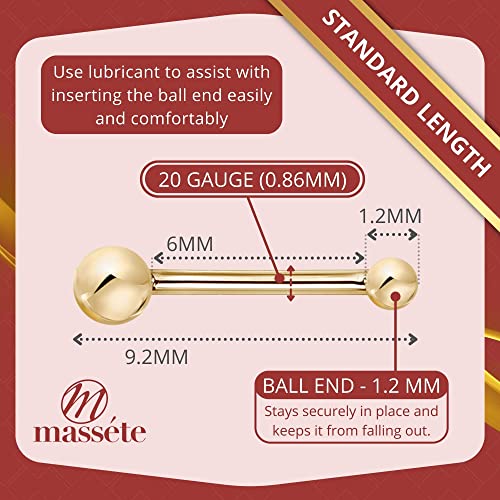 Massete 18k 14k Gold Nose Ring - 20g Nose Stud, Hypoallergenic Threadless Piercings for Women Men, Yellow White Rose Real Gold Standard or Long Nose Rings Studs, CZ or Ball Nose Piercing Jewelry - color: Simulated Diamond & Ball - 14k Yellow Gold - 2 Pack