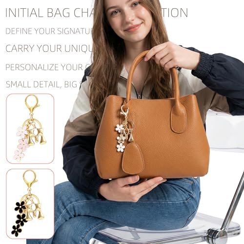 Floral Series Initial Bag Charm, Cute Flower & Bubble Letter Purse Charms, Keychain Accessories Gift for Women - color: White Flower, style: M