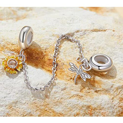 Heart Charm Clip Lock Spacer Stopper Charm Bead Bracelet 925 Sterling Silver Charms Safety Chain for Pandora Bracelets - color: Sunflower