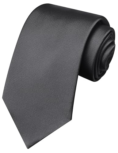 GUSLESON 3.15"（8cm） Solid Color Necktie and Pocket Square Cufflinks Sets For Men + Gift Box - color: Charcoal Grey