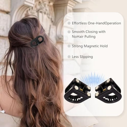 2PCS Magnetic Hair Clips for Women, Black 2-in-1 Quick Snap Hair Clips, Strong Hold No Slip Seamless Hair Clips, Creaseless Non-Dent Hair Styling To·ols for Thick Thin Hair - color: Style 2