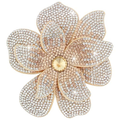 3.74 Inches Rhinestone Camellia Flower Brooch Pins & Hair Clips for Women Elegant Created Crystal Lapel Pin Brooches Wedding Party - color: Champagne & White