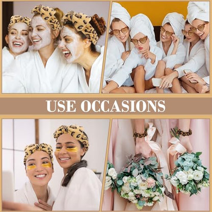 Semato 4 Pcs Leopard Bridesmaid Proposal Gifts Bridesmaid Spa Headband, Hair Claw Clips, Heart Shaped Sunglasses and Smooth Satin Scrunchies - color: Leopard